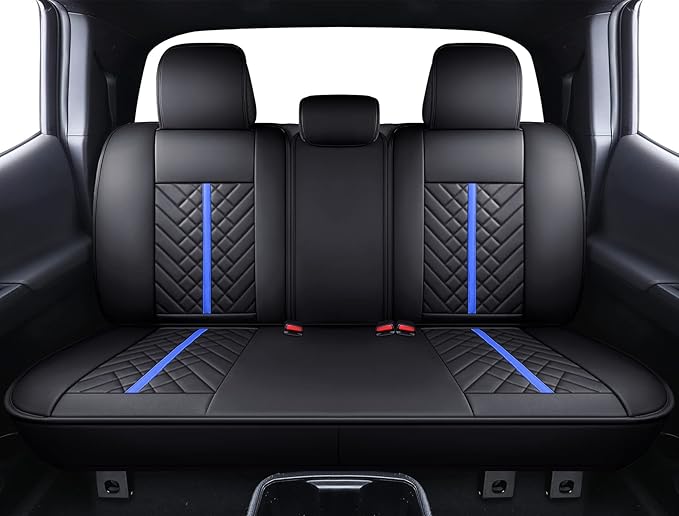 Tomatoman Tacoma Car Seat Covers Compatible with Toyota Tacoma 2005-2015 2016-2023 2024 2025 2026 Truck Access Crew Double Cab TRD Sport Offroad Limited SR5 V6 Cushions(Full Set/Black-Blue)