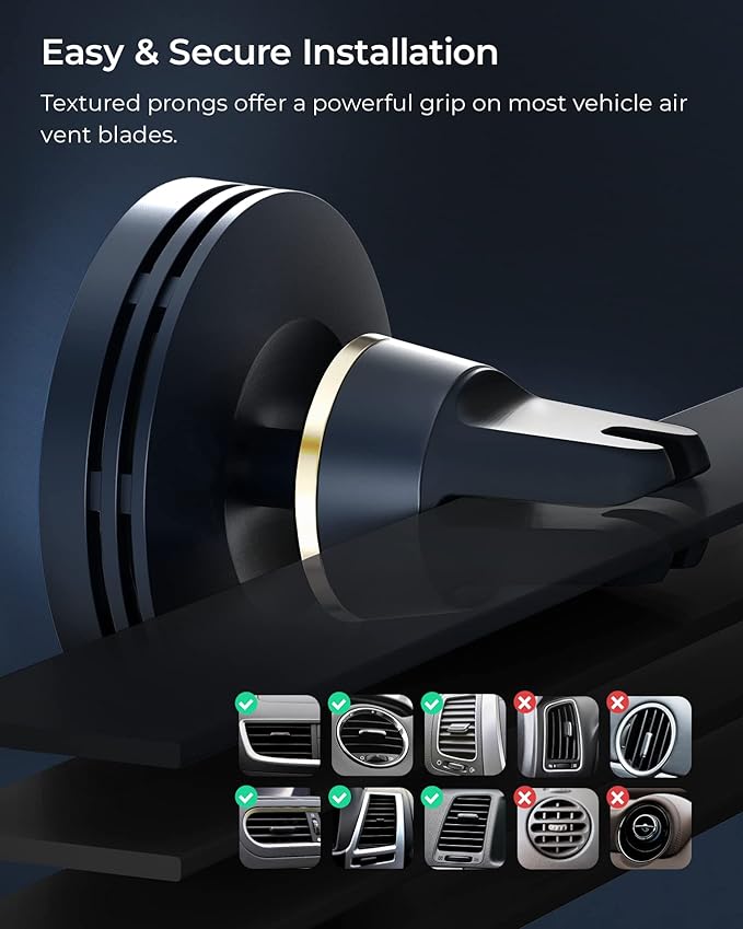 iOttie Velox Mini MagSafe Compatible Air Vent Car Mount in Midnight Blue with Wireless Charging. Compatible with MagSafe iPhones Including iPhone 12/13/14/15/16/17 Series (Car Charger Not Included)