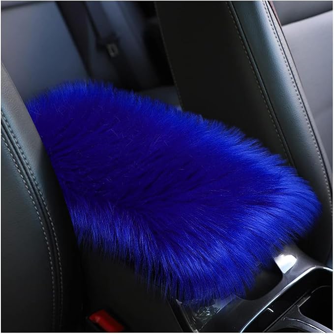Furry Car Center Console Cover, 11.8"×7.9" Sheepskin Wool Armrest Box Cushion Pad, Comfort Soft Auto Center Console Protector, Interior Decor Accessories for Most Vehicles (Royal Blue)