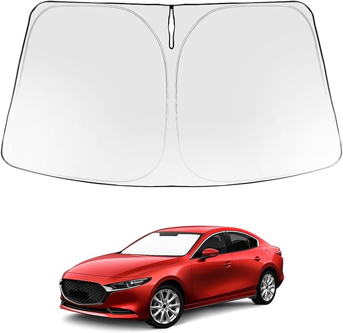 Proadsy 2026 Upgrade Windshield Sun Shade Custom Fit Mazda 3 2019-2025 2026 Mazda3 Hatchback/Sedan Front Sunshade Protector Foldable Sun Visor Blocks UV Rays Keep Car Cooler