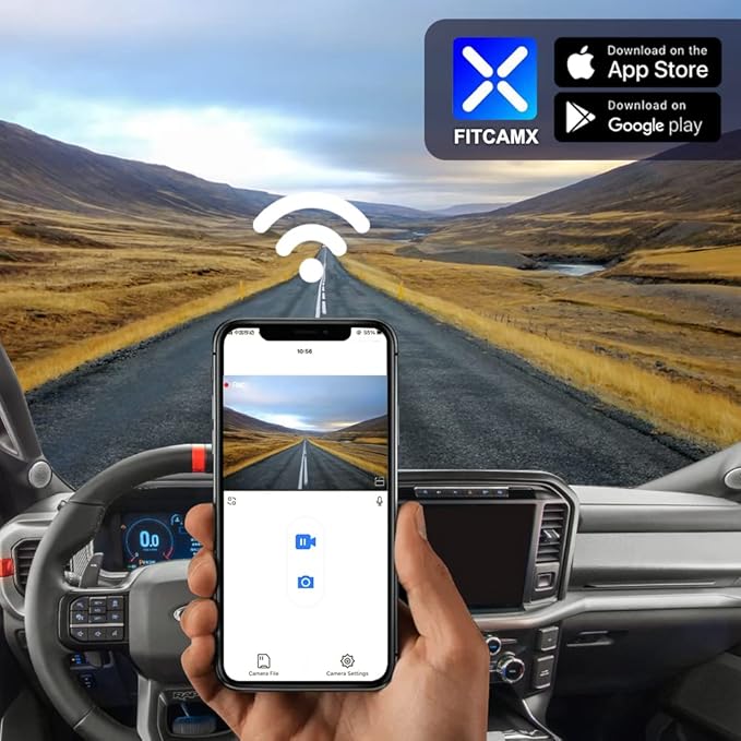 Fitcamx 4K Dash Cam Suitable for Ford F150 & F250 2021-2025 Limited XLT XL Raptor Lariat Platinum King Ranch Tremor, OEM Look, UHD 2160P Video, WiFi&APP, Loop Recording, G-Sensor, Plug&Play, 64GB Card