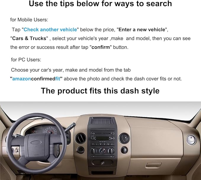 Yiz Dash Cover Mat Custom Fit for Ford F150 Pickup Truck 2004 2005 2006 2007 2008 / Lincoln Mark LT, Dashboard Cover Pad Carpet Protector J58 (Beige)