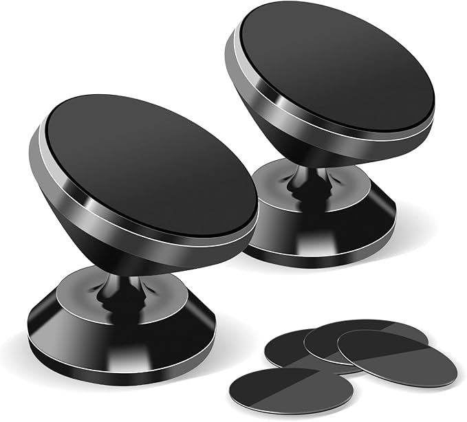 2 Pack Magnetic Phone Car Mount, Strong Magnet Cell Phone Holder with 4 Metal Plate, Dashboard 360° Rotation & Degrees View, Adjustable Magnet Cell Phone Mount Compatible with iPhone, Samsung and More