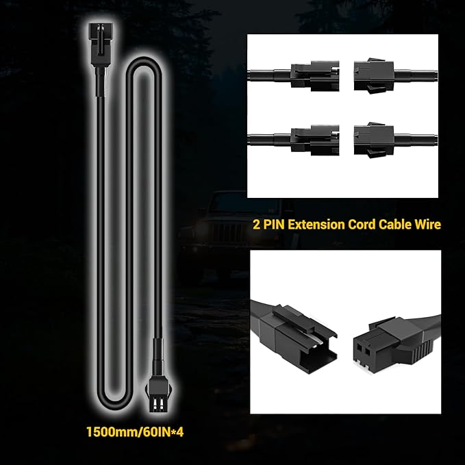 Hovano 4 PCS 60 inch/150cm 2Pin Pure White LED Rock Lights Kit Extension Wire Cable Cord 6/8/12/16/20Pods White Rock Light Kit, Underglow Neon Lights for Trailer Off Road SUV Car