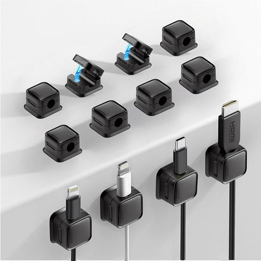 12 Pack Cable Management Clips, M-Xeotei 2-in-1, Magnetic and Adhesive,Cable Holder, Multi-Surface Cord Organizer for Metal/Wood/Plastic, Space Saving Switchable Base Works on Desk/Car/Office (Black)