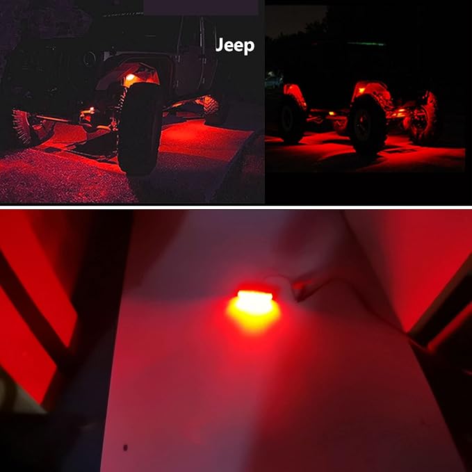 10 Pcs LED Rock Lights Waterproof 3.8" Sealed Red Underglow Kit, Fender Wheel Well Lights, Car Exterior Side Marker for Wrangler, Snowmobile, Truck, Golf Cart, RV, Cab, SUV, Offroad