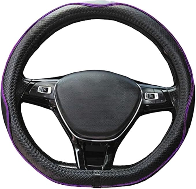 Mayco Bell Flat Bottom Steering Wheel Cover Anti-Slip,Safety,Soft,Breathable,Durable,Full Surround,Comfortable Grip Microfiber Leather (D Shape, Black Purple)