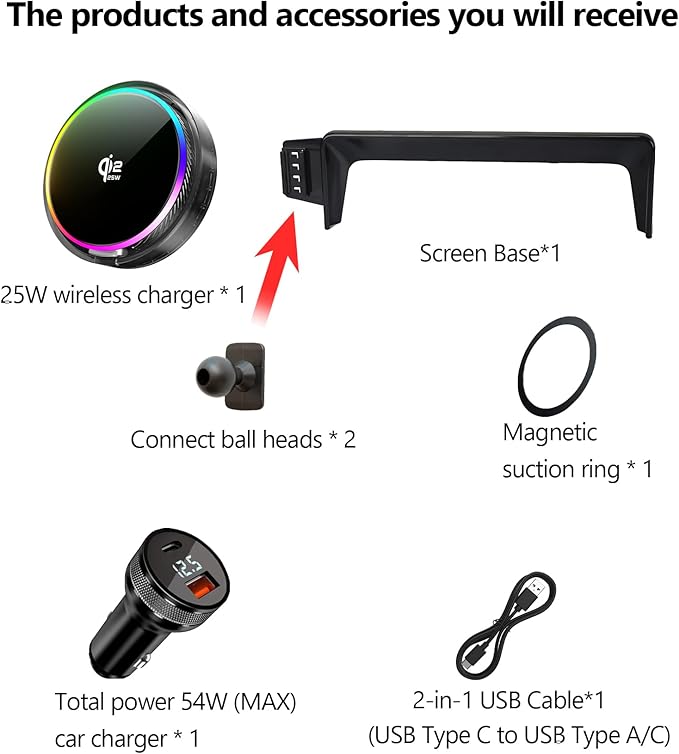 Qi2.2 25W Magnetic Car Mount Charger for 2021 2022 2023 2024 Toyota Venza Accessories, for Fast Charging Cell Phone Holder 8 Inch Screen Fixed Clip with Cooling Fan＆54W Fast Adapter