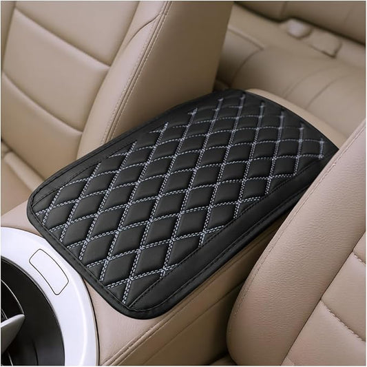 Car Center Console Cover, Scratch-Resistant Leather Vehicle Armrest Seat Storage Box Protector Cushion, Comfortable Automotive Interior Armrest Pad Mat, Universal Fit (Black/Grey)
