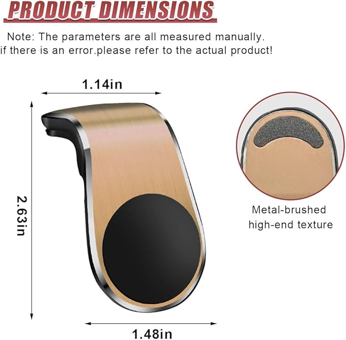 YoRise Magnetic Car Phone Holder, L Type 360° Rotatable Adjustable Car Air Vent Cellphone Mount, No-Hand Clip-On Navigation Bracket, Universal Vehicle Smartphones Stand Accessories (Gold)
