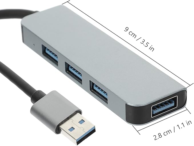 Port USB Hub Extension with Aluminum Case Portable USB Splitter Expander for Laptop High-Speed Data Transfer Plug and Play