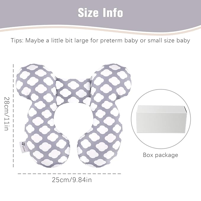 vocheer Baby Travel Pillow(Upgraded), Head and Neck Support Pillow for Pushchair, Car Seat,Stroller, Bouncer, Cotton（White Cloud）