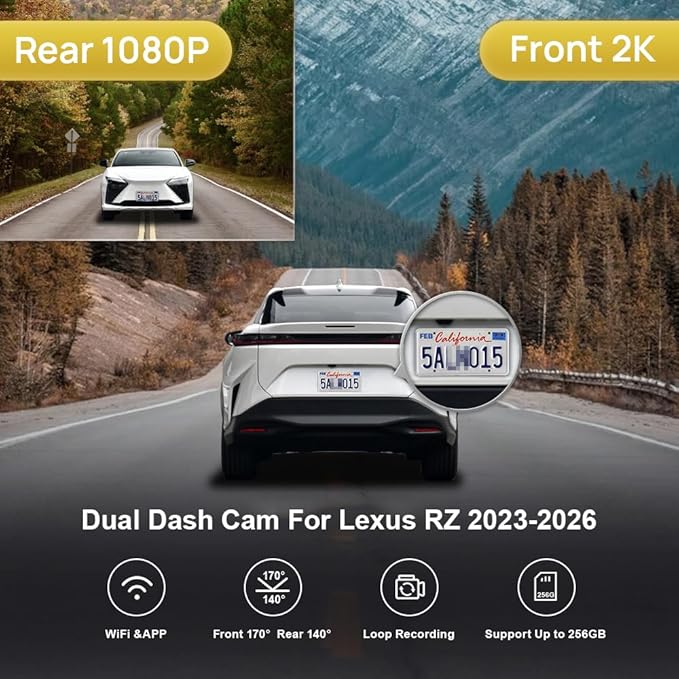 Fitcamx Front 2K+Rear 1080P Dash Cam Adapts for Lexus RX 350 2023-2026 & RX Hybrid 350h 450h 500h, Integrated OEM Look, Dual HD Video, WiFi & APP, Loop Recording, G-Sensor, Easy to Use, 64GB Card