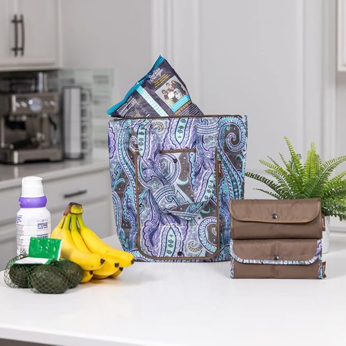 Sachi 3 Piece Market Tote Set Insulated Thermal Reusable Grocery Bags for Cold and Hot Foods Lightweight, Portable and Foldable Brown Damask Paisley