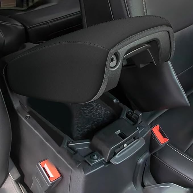 AOMSAZTO Armrest Cover for Jeep Wrangler Center Console Pad, Black Faux Leather Arm Rest Lid Protector Cushion Interior Accessories (2018-2025 Wrangler JL & Gladiator JT)