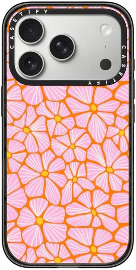 CASETiFY Impact iPhone 17 Pro Case [Slim/Compatible with Magsafe / 8.2 ft. 4X Military Grade Drop Protection] - Mosaic Flowers - Clear Black