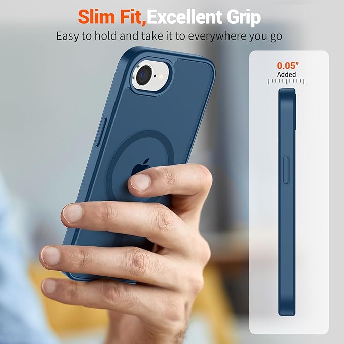 SUPFINE Magnetic for iPhone 17e Case/iPhone 16e Case with Screen Protector (Compatible with MagSafe)(Military Grade Drop Protection) Translucent Matte with Anti-Fingerprint Phone Case,Deep Blue