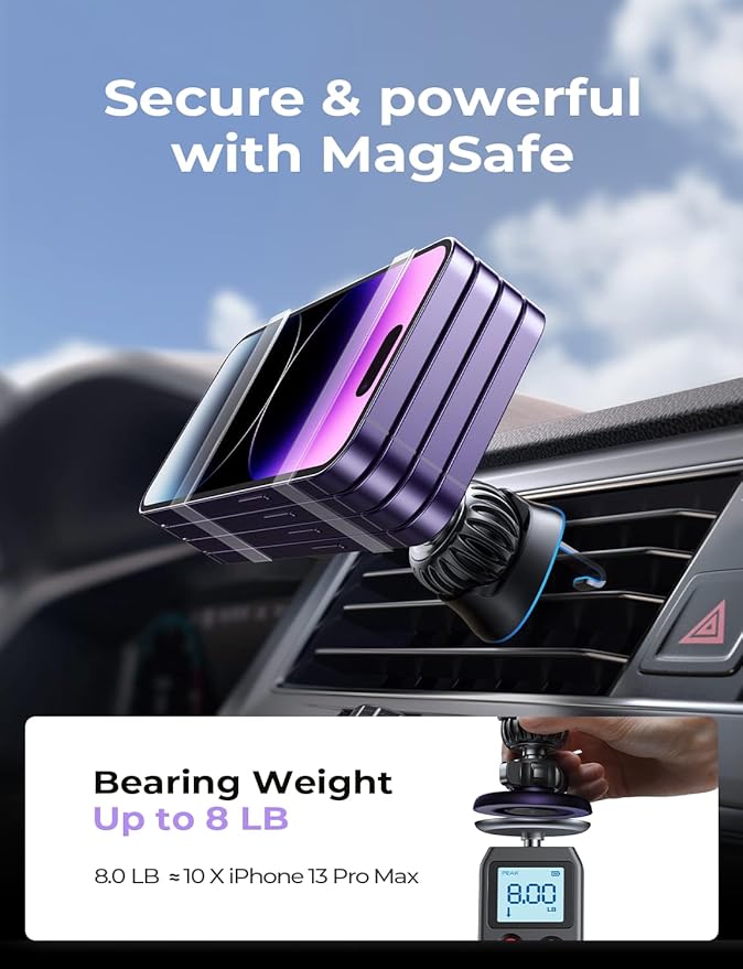 LISEN Fits MagSafe Car Mount Car Phone Holder,Strong Magnetic Phone Holder for Car Magsafe, Dashboard Vent iPhone 16 Car Mount Holder Car Accessories for iPhone 16 15 14 13 12 Pro Max,Purple
