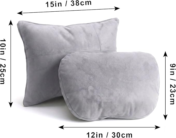 2PCS Car Pillow for Car Neck Pillow for Driving Seat Neck Support Soft Cushion Back Support Head-Rests for Vehicle Sleeping with Elastic Adjustment Strap (Grey, Head and Lumbar)