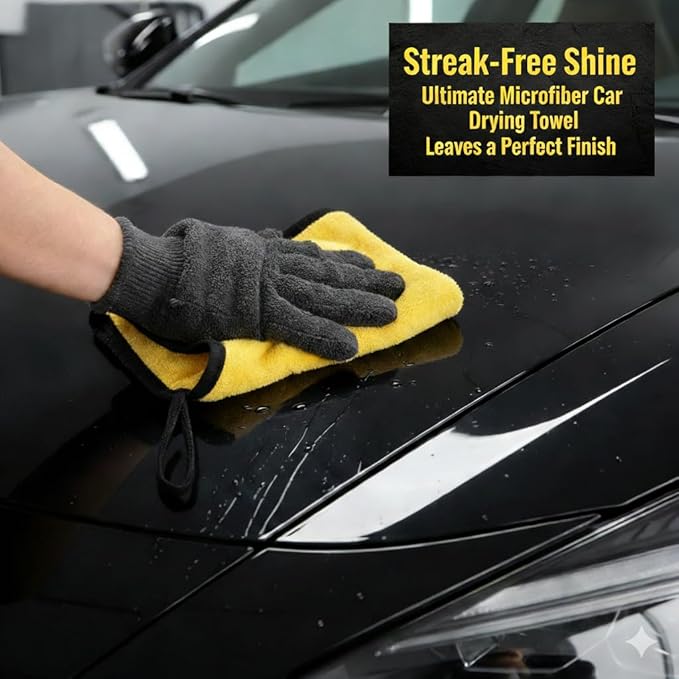 Premium Dual-Sided Microfiber Car Cleaning Towel – 15.5" x 11.8" Scratch-Free, Super Absorbent, Lint-Free Cloth for Auto Detailing, Polishing, Drying & Washing – Yellow & Gray