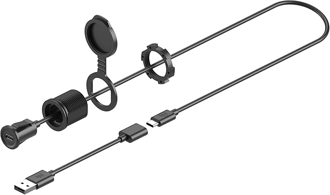 Scosche CPDACCKO Dash Mount Extension with 3 ft Cable, 12V Car Charger with Type-C Port Compatible with Apple CarPlay/Android Auto with USB-C to USB-A Adapter, Power Socket for Car, Truck, Boat