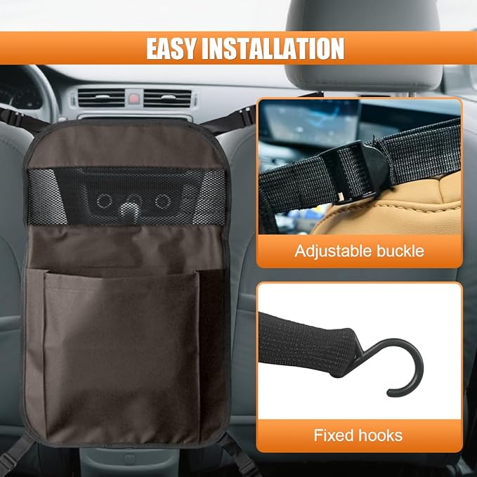 YoRise Seat Back Car Organizer, Large Capacity Oxford Fabric Car Storage Organizer with Pocket, Automotive Backseat Hanging Pet Barrier Protector Accessories for Document, Purse, Handbag (Brown)