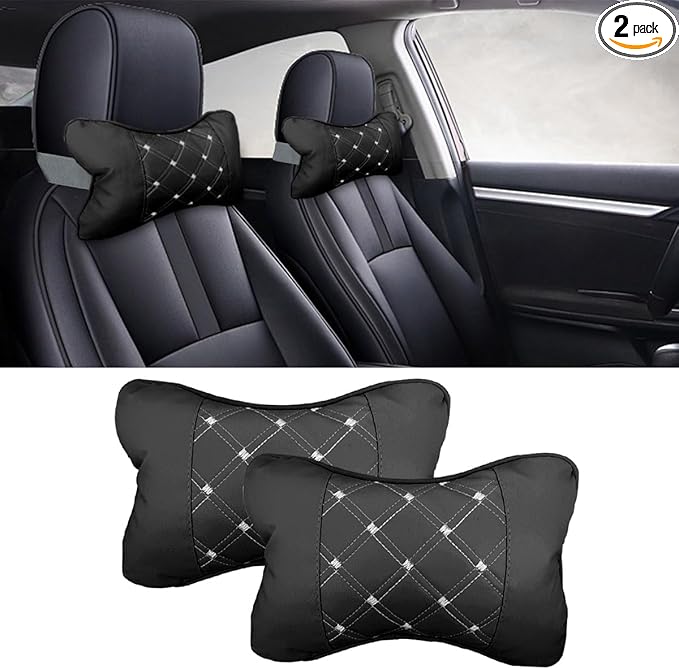 2PCS Car Neck Pillow, Breathable Car Head Neck Rest Cushion, Soft Pillow for Relieving Stiffness, Comfort Car Seat Neck Support Pillow (Black/White)