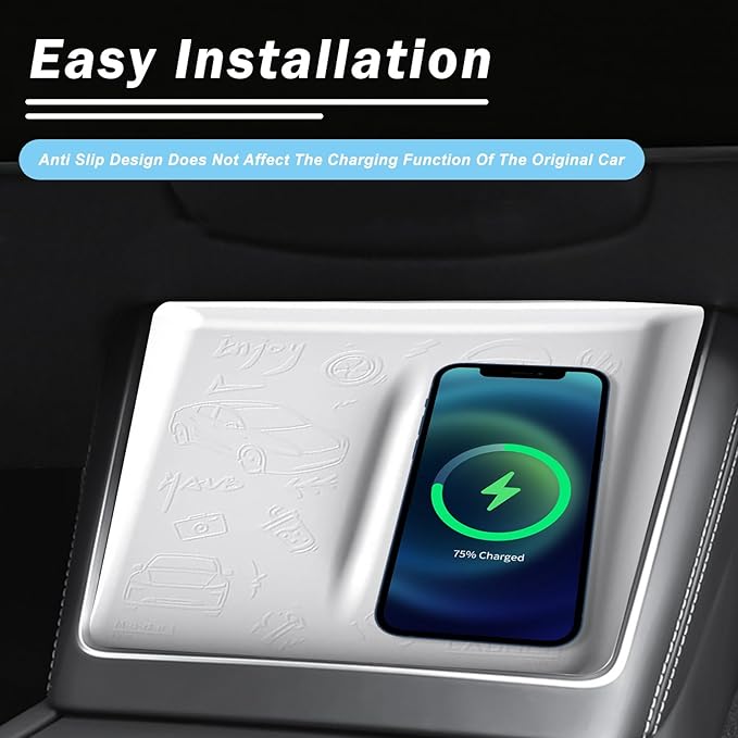 XhuangTech Wireless Charging Pad for Model 3/Y, Non-Slip Silicone Protective Tray Liner Accessories, Waterproof Car Centre Console Wireless Charging Pad Heat Resistant Easy to Clean (White)