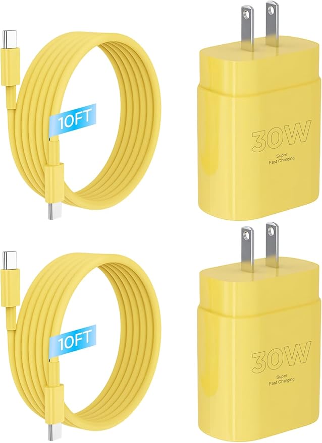iPhone 16 15 Charger Fast Charging, 30W USB C Charger Block 10FT Cable for iPhone 15 16 Plus Pro Max/iPad Pro/AirPods, PD USBC Power Adapter Wall Plug with Extra Long Type C to C Cord (Yellow, 10FT)