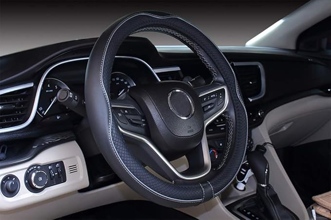 Mayco Bell Large Size Steering Wheel Cover Anti-Slip,Safety,Soft,Breathable,Durable,Full Surround,Comfortable Grip Microfiber Leather (15.5-16 inch, Black Gray)