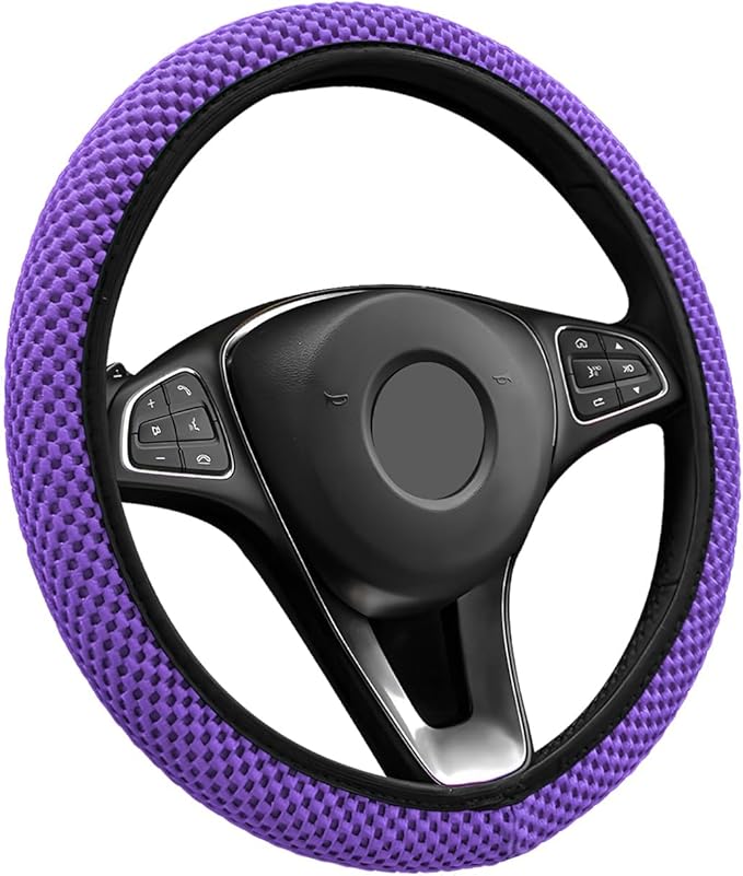Elastic Steering Wheel Cover, 15"×15" Breathable Ice Silk Steering Wheel Protector, Universal Auto Wheel Wrap Anti-Slip Soft Cover for Ultimate Comfort, Car Accessories (Purple)