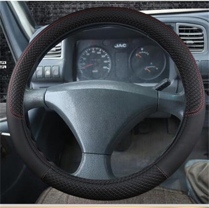 Car Semi Truck Van Leather Steering Wheel Cover Fits 14 15 16 17 18 19 Inch Maximum Grip Non Slip Durable Universal Fit for Most Vehicles (45cm/17.7in,Black)