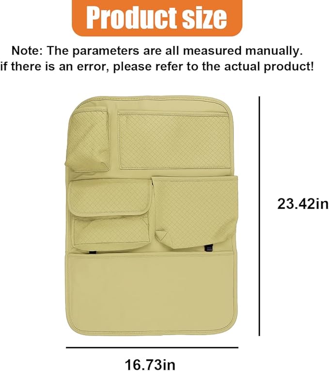 Car Backseat Organizer, Leather Auto Seat Back Kick Mats Protector, Multi-Pocket Car Rear Seat Hanging Storage Bag with Tissue Holder, Travel Accessories for Most Cars SUV Truck (Beige)