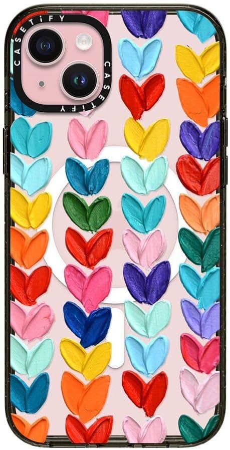 CASETiFY Impact iPhone 15 Plus Case [4X Military Grade Drop Tested / 8.2ft Drop Protection/Compatible with Magsafe] - Clear Polka Daub Hearts - Clear Black