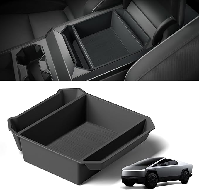 2024-2025 Tesla Cybertruck Center Console Organizer Tray | Custom-Fit Armrest Storage Box | Premium TPE Material, Reserved USB Port, Anti-Slip Design, Easy Installation