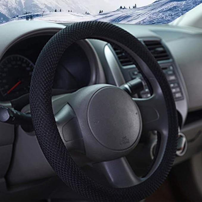 ZHOL Steering Wheel Cover Universal 15 inch Microfiber Breathable Ice Silk Steering Wheel Covers Anti-Slip Car Interior Accessories for Women Men, Warm in Winter and Cool in Summer, Black