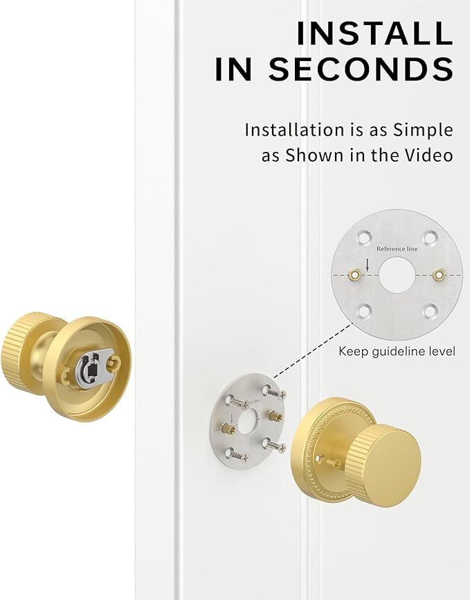 Asidrama 4 Pack Brushed Gold Dummy Door Knob, Non-Turning Decorative Door Lever with Door Knobs for Closet, French Double Doors, Pantry & Interior Push/Pull Use