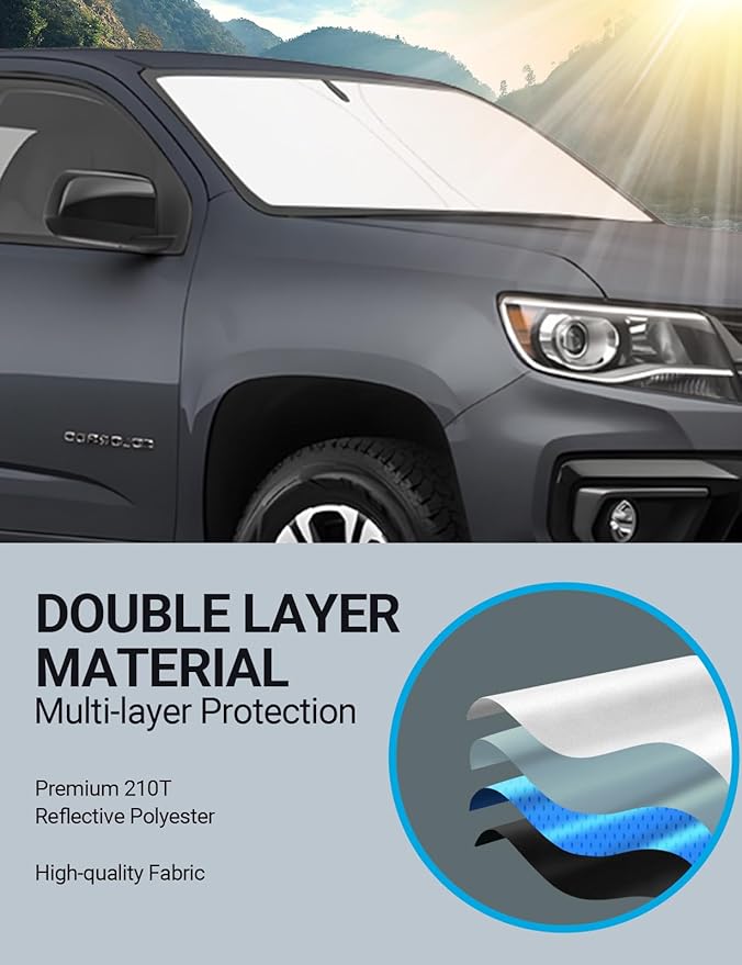 Proadsy 2026 Upgrade Front Windshield Sun Shade Foldable Sunshade Protector Custom Fit 2015-2022 Colorado Pickup Truck Accessories