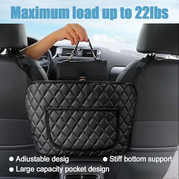 Car Net Pocket Handbag Holder, Large Capacity Leather Organizers and Storage Purse Holder for Car Between Seats, Universal Automotive Consoles & Backseat Organizer for Most Cars