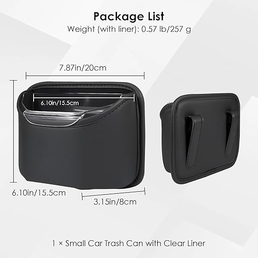 PIFOOG Small Car Trash Can for Side Door Back Seat Leather Leakproof Removable Liner Clip On Automotive Garbage Bin Compact Auto Trashcan Multipurpose Storage Organizer Container 0.22 Gal