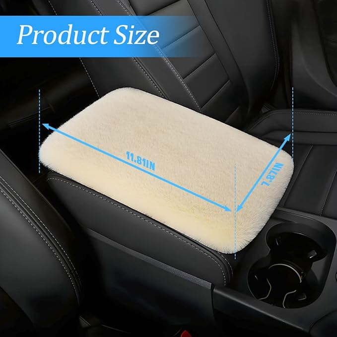 Fluffy Car Armrest Cover, Universal Car Center Console Pad, Car Armrest Seat Box Cover Decor Accessories For Women Men, Armrest Seat Box Cover Protector For Most Vehicle, SUV, Truck, Car (Beige)