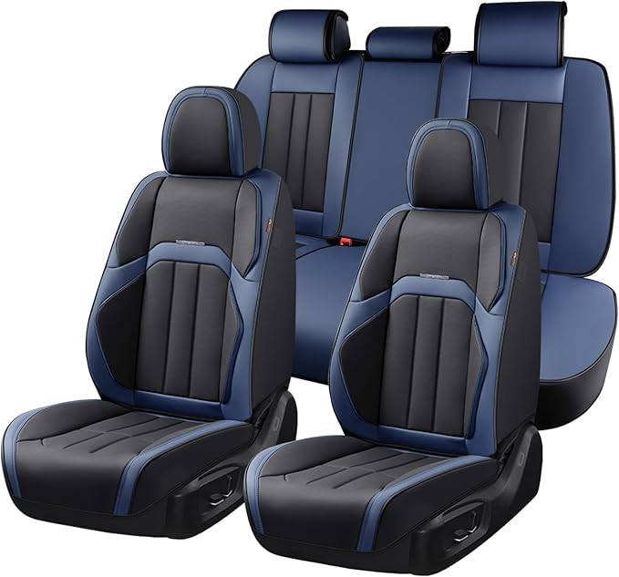 Coverado Car Seat Cover, Cover for Cars Front Seat, Premium Leather, Universal Fit Waterproof Seat Protectors, Car Seat Cushion Non-Slip for Most Cars-BlackBlue