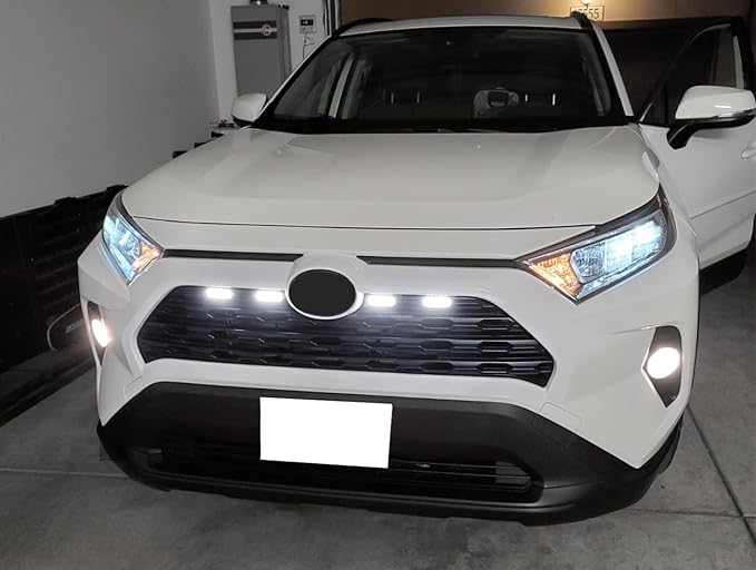 iJDMTOY Smoked Lens Front Grille TRD Style Xenon White LED Lighting Kit Compatible with Toyota 2019-2025 RAV4, Includes (4) 12-SMD Smoke Cover LED Grille Lights & Wiring Harness