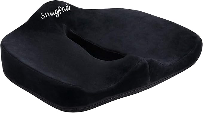 SnugPad Orthopedic Memory Foam Seat Cushion for Office Chair Sciatica Tailbone Back Pain Relief Sitting Pillows - Truck Driver Cars Front Seats Pillow Wheelchair Kitchen Chairswith with No-Slip Bottom