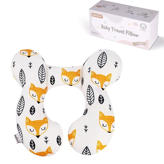 KAKIBLIN Baby Neck Pillow, Upgraded Baby Support Pillow for Head and Neck, Babies Head Pillow for Car Seat, Stroller, Pushchair,Travel(Yellow Fox)