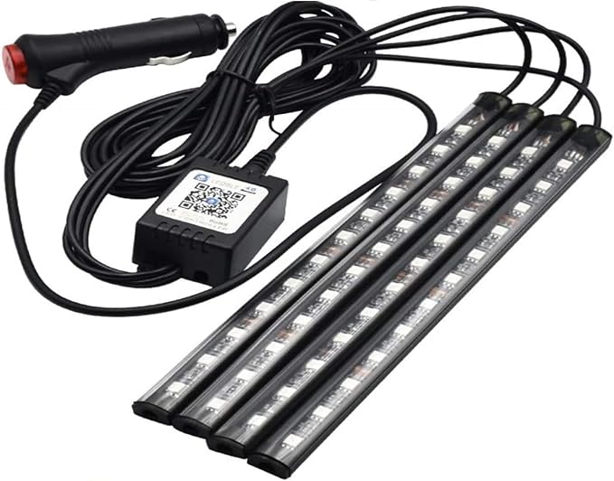 Atmosphere LED Car Lights,4pcs 48 LEDs RGB Bluetooth APP Control Car Interior LED Strip Music Lighting Kits for DIY Indoor Party.Car Cigarettet,DC 12V.