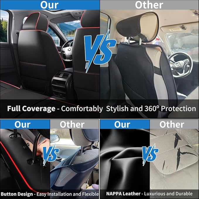 Car Seat Covers Custom Fit for Chevrolet/Chevy Spark 2012-2022 , Premium Faux Leather Waterproof Car Seat Protectors with Lumbar Support, Breathable Anti-Slip Easy to install(Black&Red,Full set)