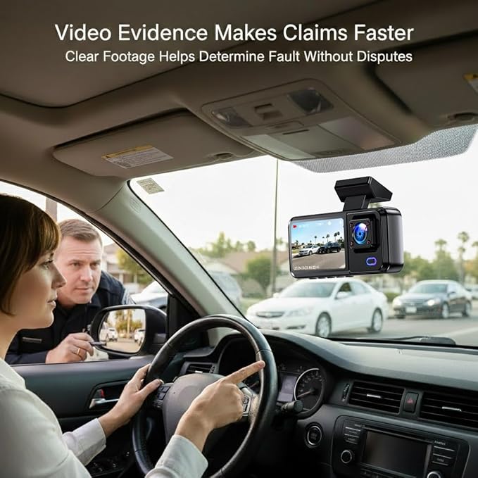 3 Channel Dash Cam Front and Rear, 1080P Dash Camera for Cars, Dashcam Three Way Triple Car Camera with IR Night Vision, Loop Recording, G-Sensor, HDR, 24 Hours Recording