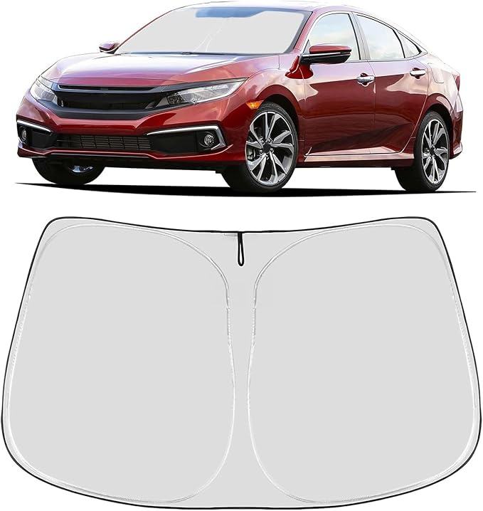 Proadsy 2026 Upgrade Windshield Sun Shade Custom Fit Honda Civic 2016-2021 4-Layer Foldable Front Sunshade Protector Sun Visor Blocks UV Rays Keep Car Cooler Accessories