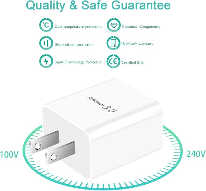 5V 3A USB Wall Charger Fast Charging Block Phone Charger USB Plug Compatible with iPhone 16 15 14 Pro Max Galaxy S24 S23 Ultra 22 21 20 A03s Android Camping Fan – [2Pack] Black White